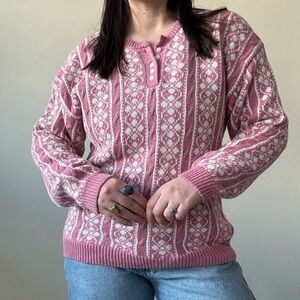 Vintage Pink Textured Henley Sweater